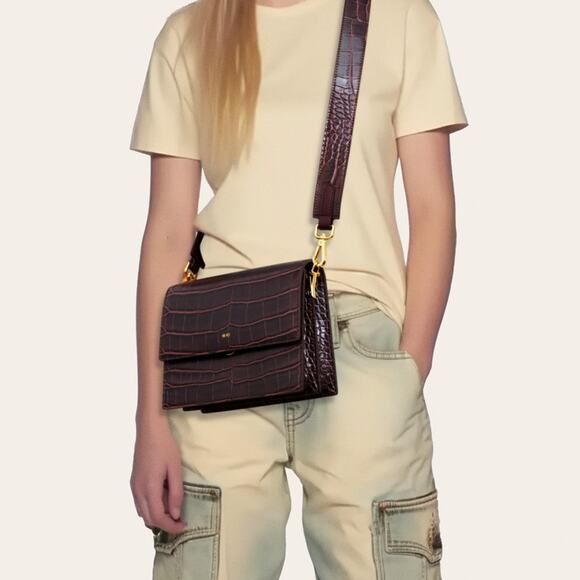 JW PEI Handbags - JW PEI Mini Flap Crossbody Brow Croc-embossed vegan Leather Bag